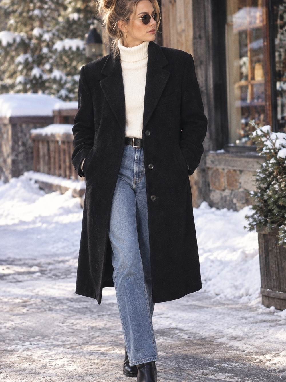NWT Vintage Ralph Lauren Unisex Cashmere Wool Black Overcoat 38R 90s Women's 10